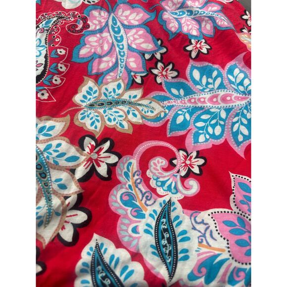 Talbots Red Paisley Tunic Top With Neckline Appliqué Details XL Boho Preppy - Picture 7 of 11